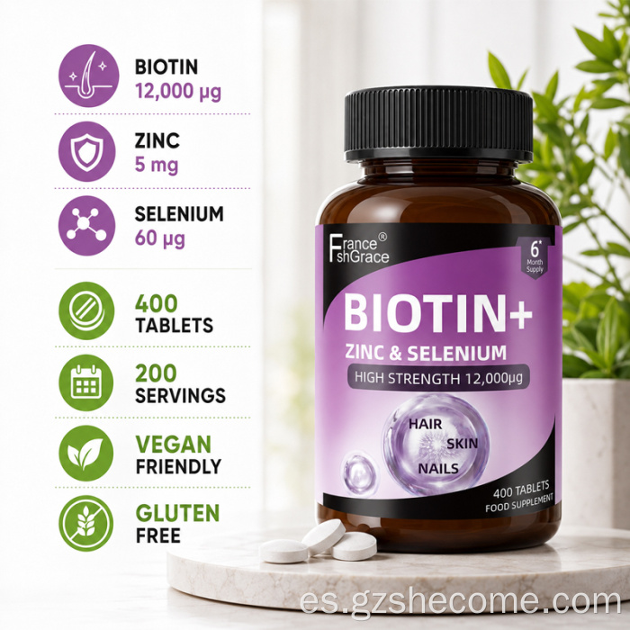 Shecome Biotina Zinc Selenio Tabletas Cabello Uñas Piel